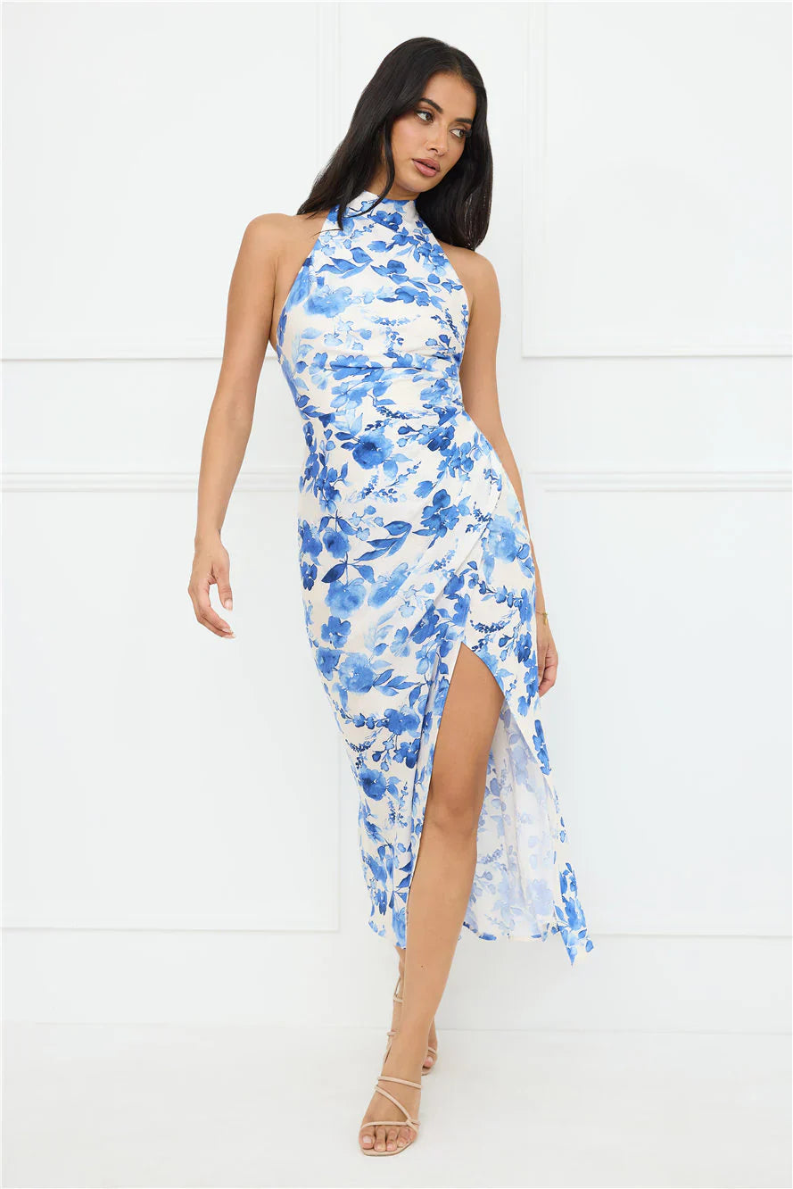 Cupid’s Kiss Halter Midi Dress Blue