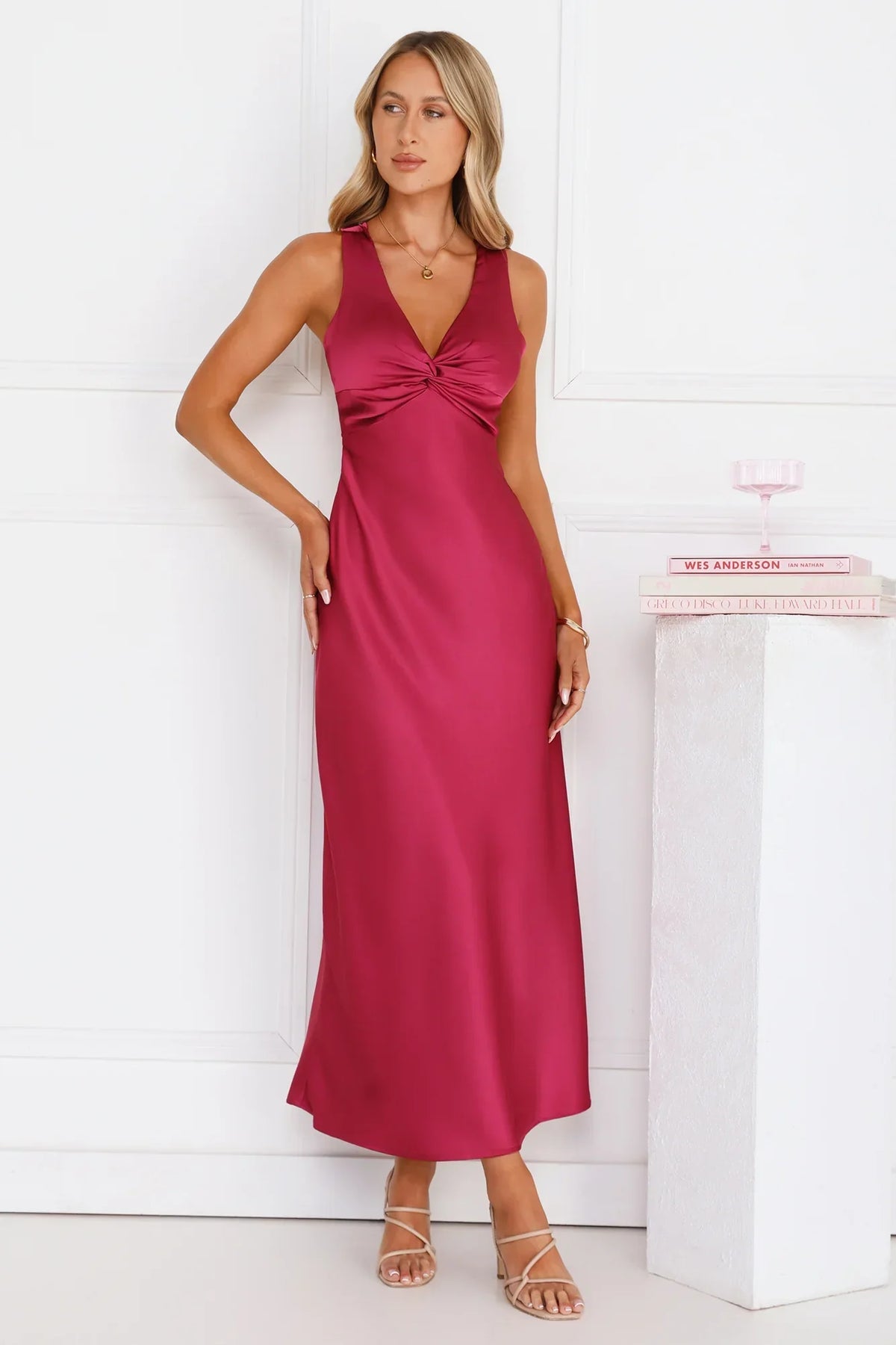 Doing The Most Satin Maxi Dress Burgundy