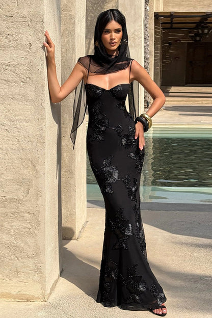 Backless Floral Tie-Up Maxi Dress