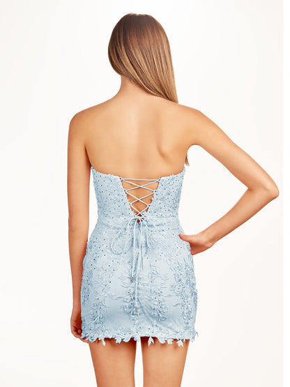 Damaris | Blue Tight Lace Short Homecoming Dress with Appliques