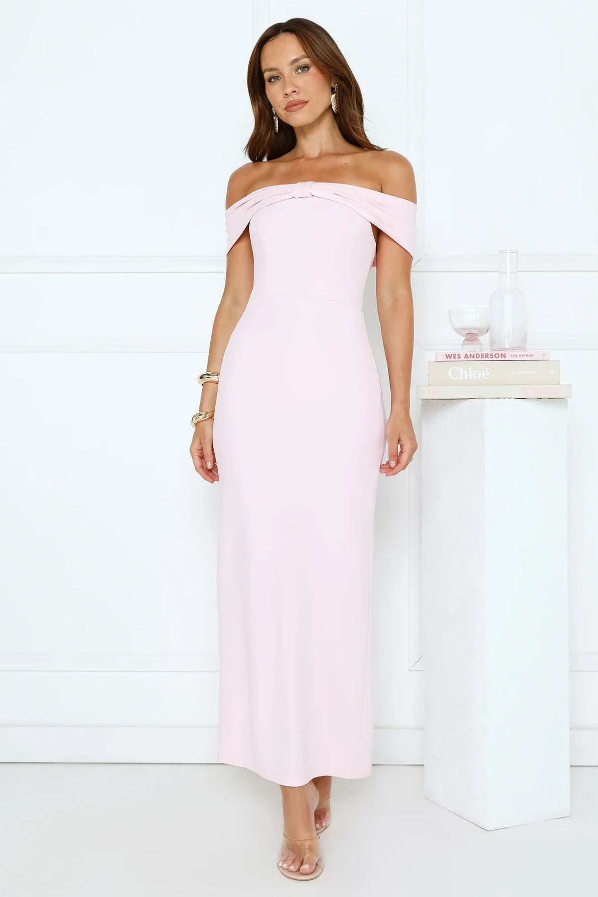 Fleur Reverie Off Shoulder Maxi Dress Pink