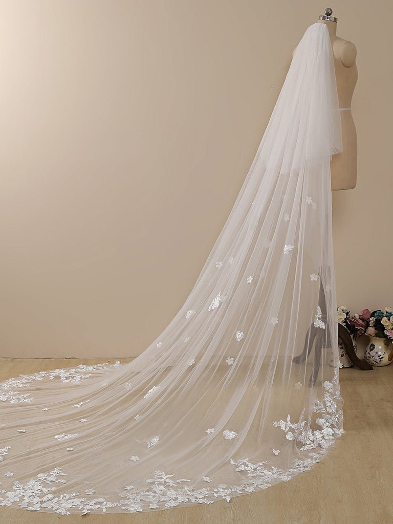 Delicate Flower Lace Cathedral Veil Bridal Veil Wedding Veil