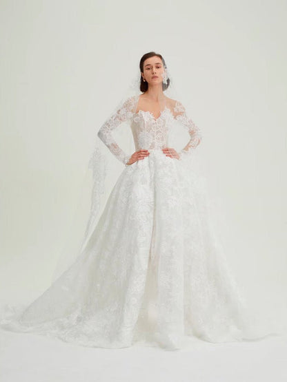 Delicated Lace Traditional Drop Veils Ivory Tulle & Lace Wedding Veil
