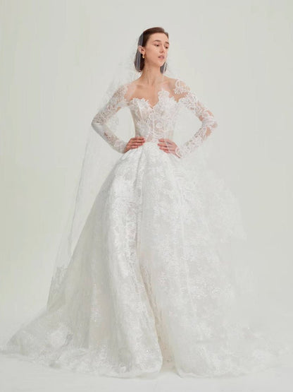 Delicated Lace Traditional Drop Veils Ivory Tulle & Lace Wedding Veil