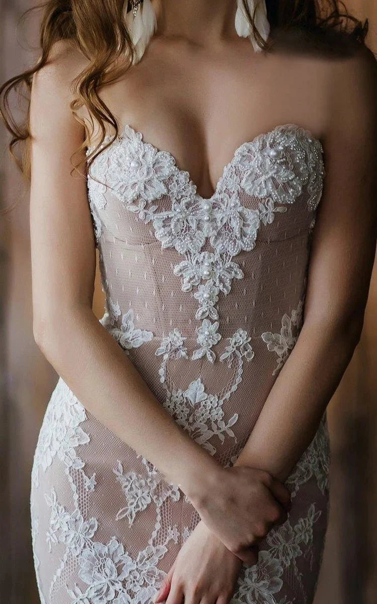 Detachable Floral Princess A-Line Boho Lace Wedding Dress Elegant Chic Sweetheart Court Train Ball Gown