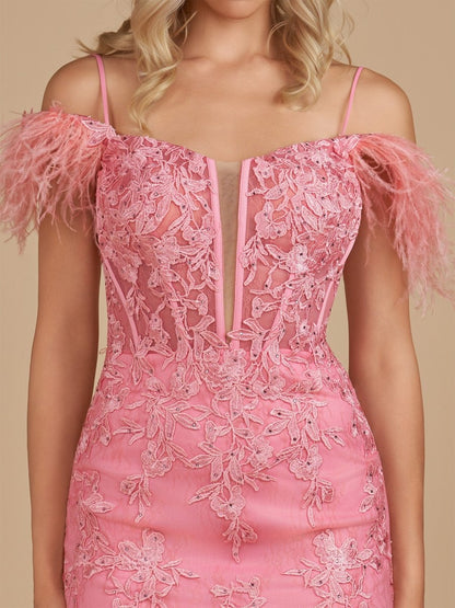Detachable Off-the-Shoulder Feathers Appliques Sexy Fitted Homecoming Dress