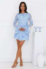 Elodie Long Sleeve Mesh Mini Dress Blue