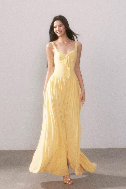 Lace Knit Cami Slit Flowy Maxi Dress