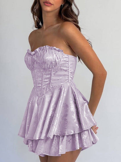 Lavender - A Line Sweetheart Corset Ruffles Short Homecoming Dresses