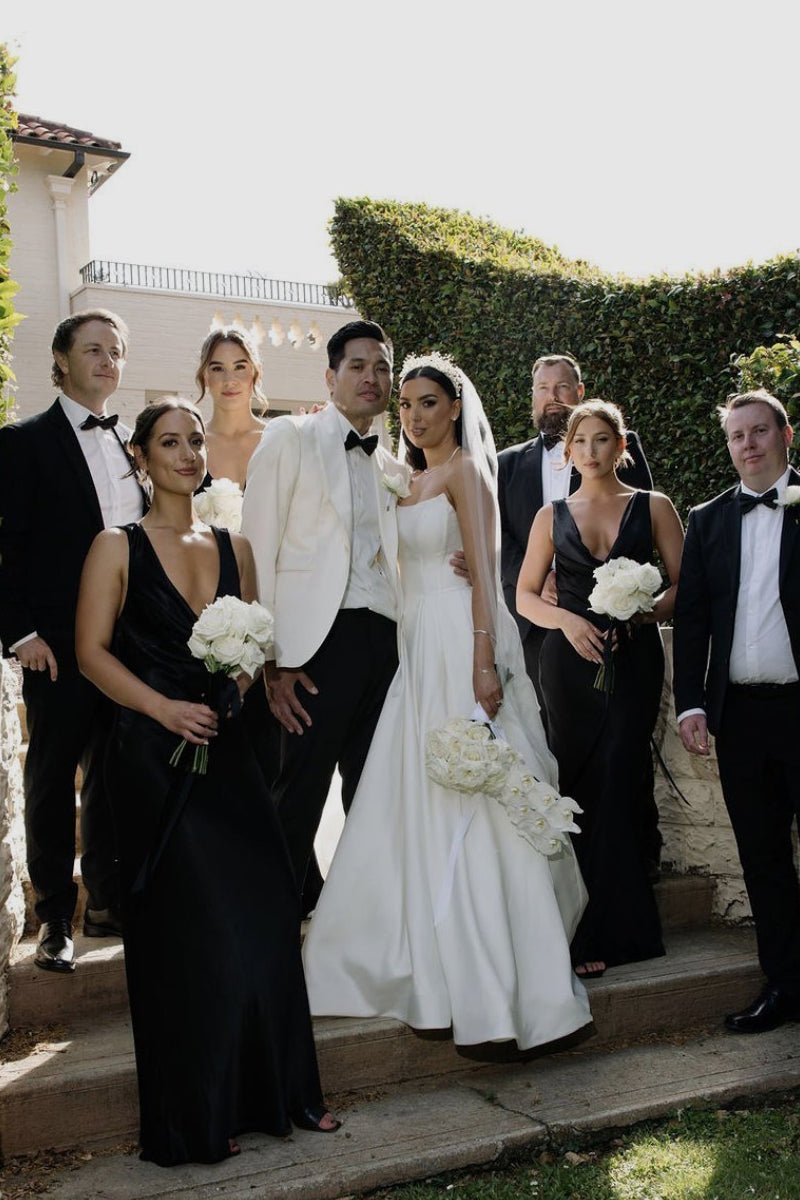 Elegant A-Line Strapless Satin Wedding Dress with Slit