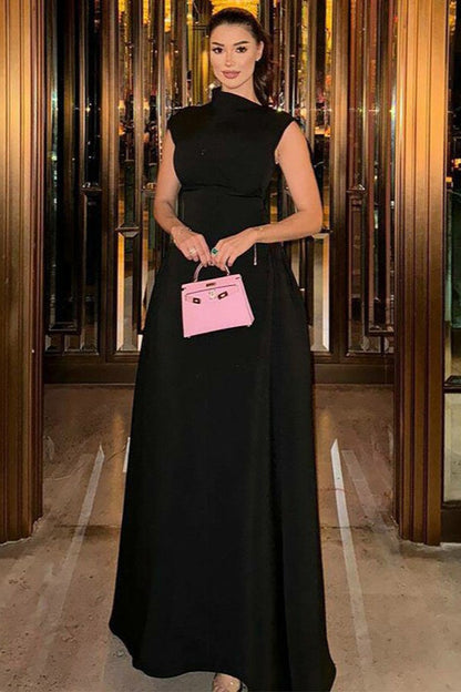 Solid Sleeveless Ruched Waist Elegant Dress