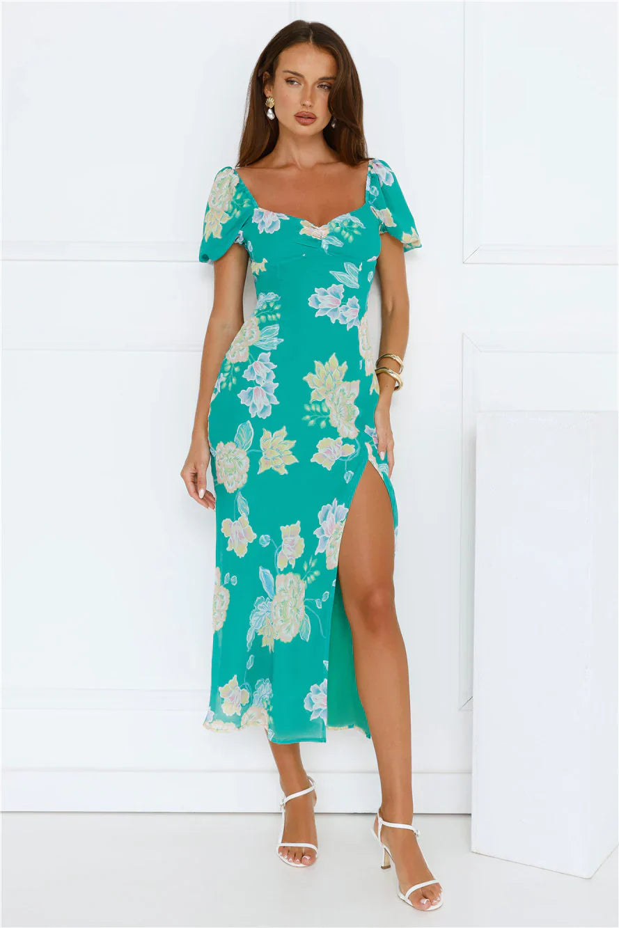 Floral Vines Midi Dress Green