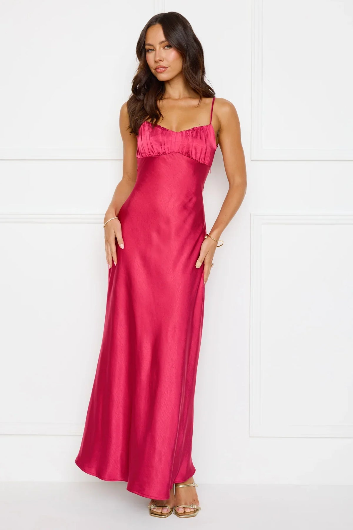 Empire Chic Satin Maxi Dress Burgundy