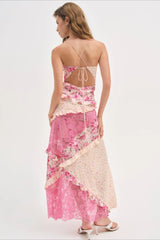 Deep V Ruffle Floral Lace Patchwork Cami Maxi Dress