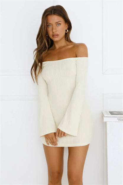 Falling Light Ribbed Long Sleeve Mini Dress Yellow
