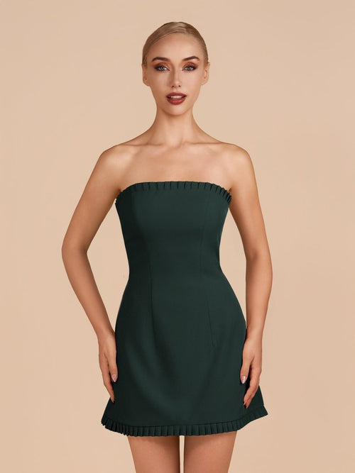 Dark Green - A-Line Strapless Ruffles Short Homecoming Dresses