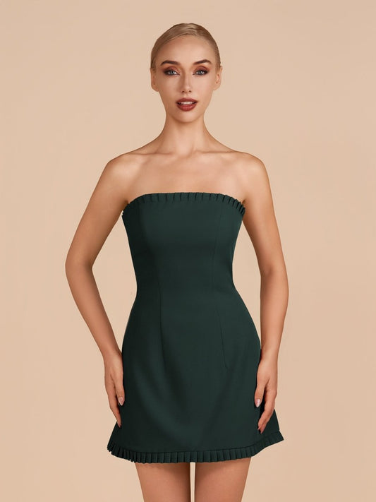 Dark Green - A-Line Strapless Ruffles Short Homecoming Dresses