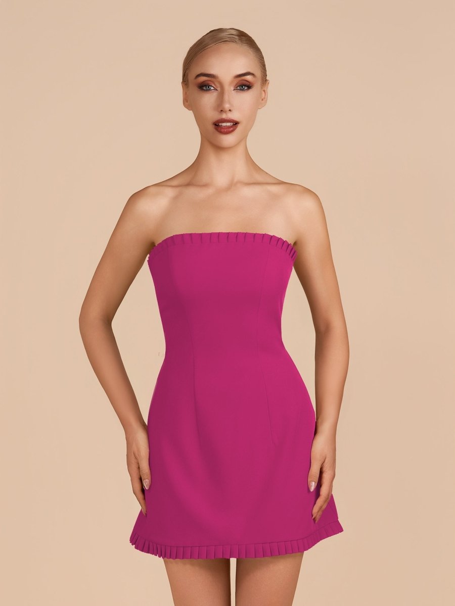 Fuchsia - A-Line Strapless Ruffles Short Homecoming Dresses