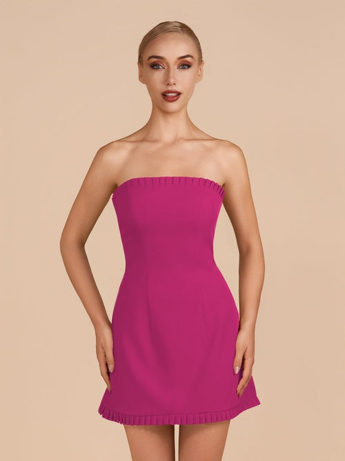 Fuchsia - A-Line Strapless Ruffles Short Homecoming Dresses