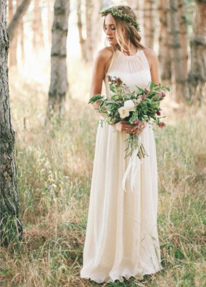 Elegant Bohemian Sleeveless Long A Line Chiffon Wedding Dresses