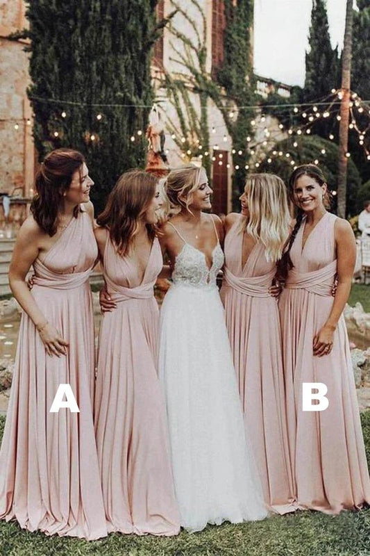 Elegant Light Pink Chiffon Floor Length Long Bridesmaid Dress