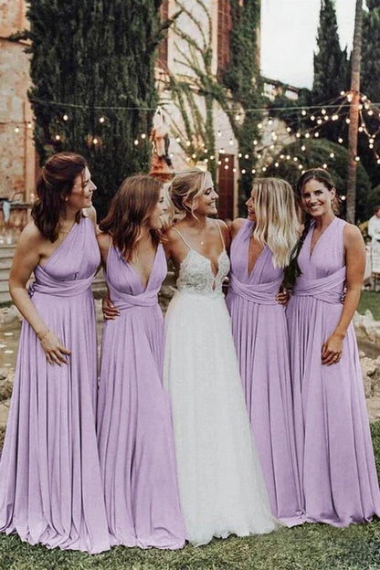 Elegant Light Pink Chiffon Floor Length Long Bridesmaid Dress