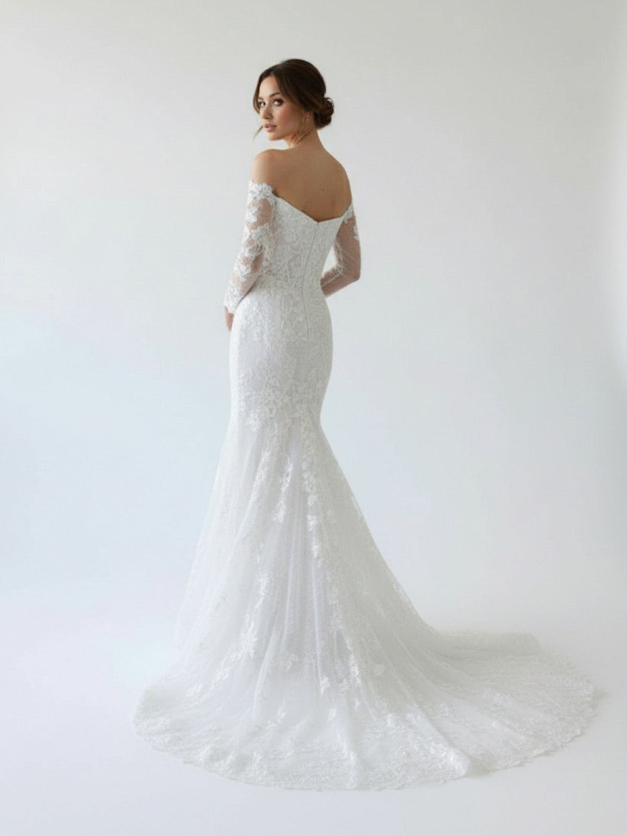 Elegant Mermaid Long Sleeve Off the Shoulder Lace Wedding Dress