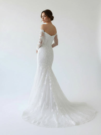 Elegant Mermaid Long Sleeve Off the Shoulder Lace Wedding Dress