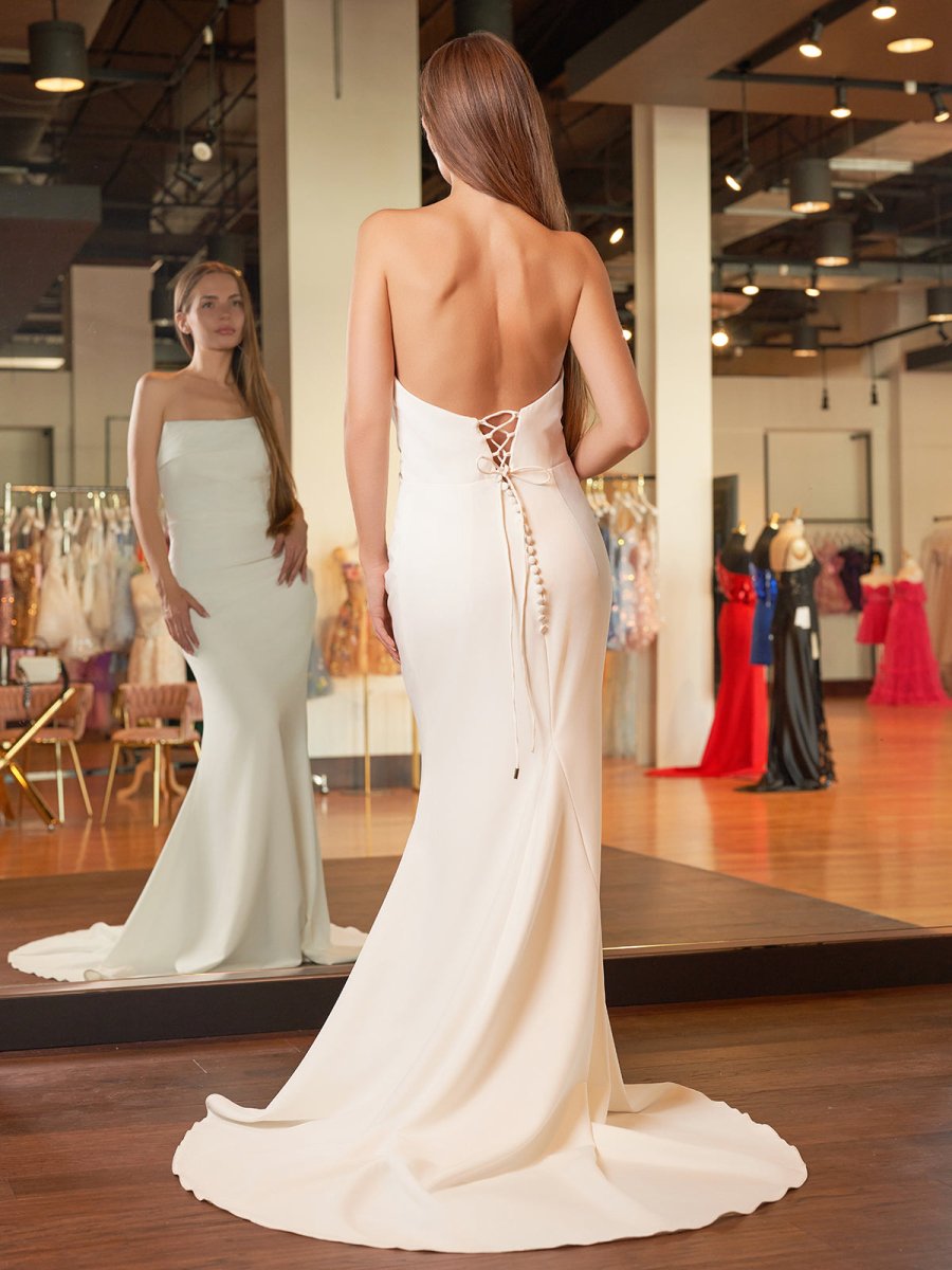 Elegant Mermaid Strapless Elastic Satin Wedding Dresses with Train