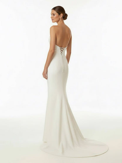 Elegant Mermaid Strapless Elastic Satin Wedding Dresses with Train