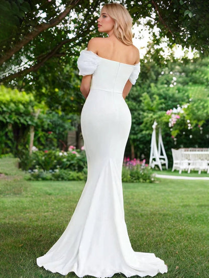 Elegant Mermaid Sweetheart Sexy Off-the-Shoulder Wrap-Around Satin Wedding Dress