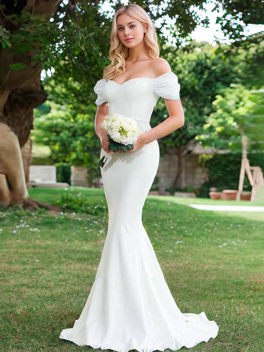 Elegant Mermaid Sweetheart Sexy Off-the-Shoulder Wrap-Around Satin Wedding Dress