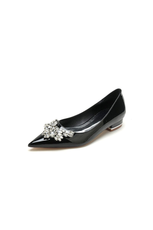 Elegant Black Pointed-Toe Flats with a Crystal Ornament