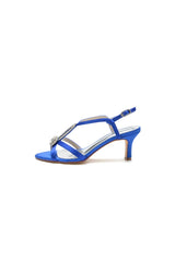 Elegant Royal Blue Satin Peep-Toe Pump with Silver Ornament