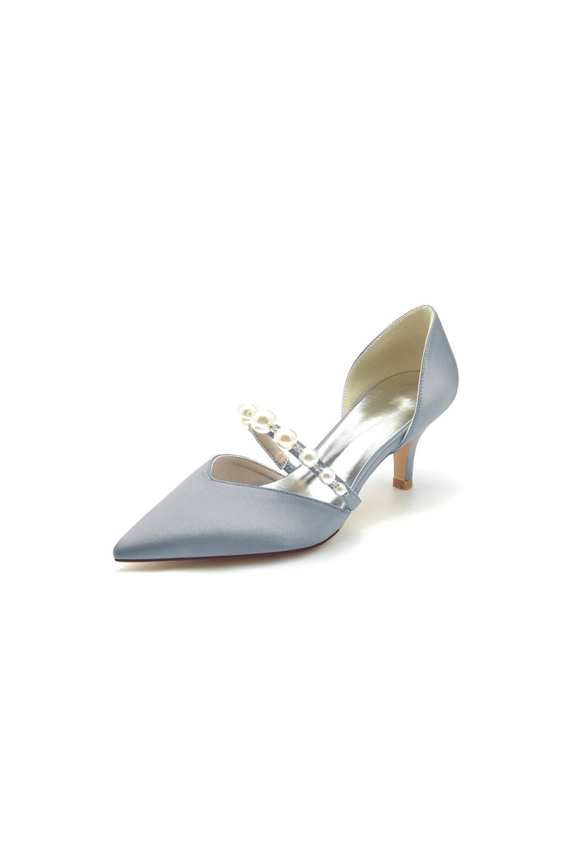 Elegant Satin Pointed Toe Heels with Pearl Strap