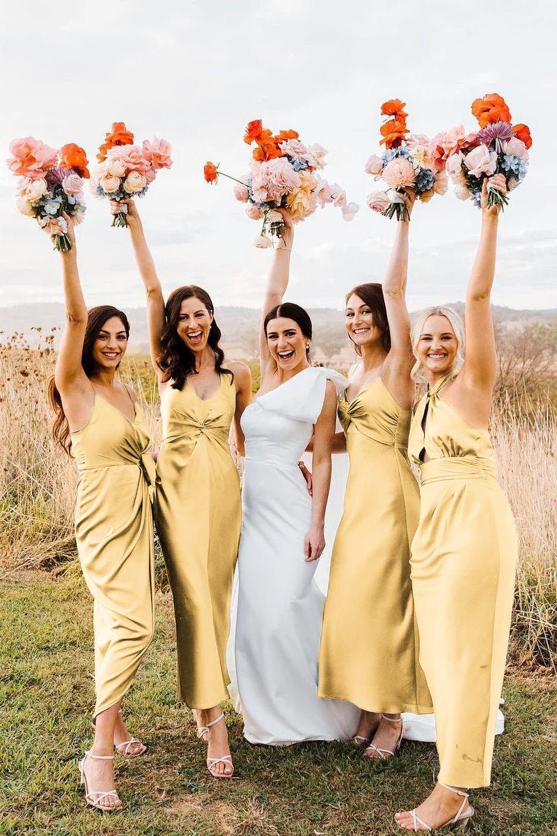 Elegant Sheath Halter Silk Satin Bridesmaid Dresses