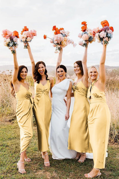 Elegant Sheath Halter Silk Satin Bridesmaid Dresses