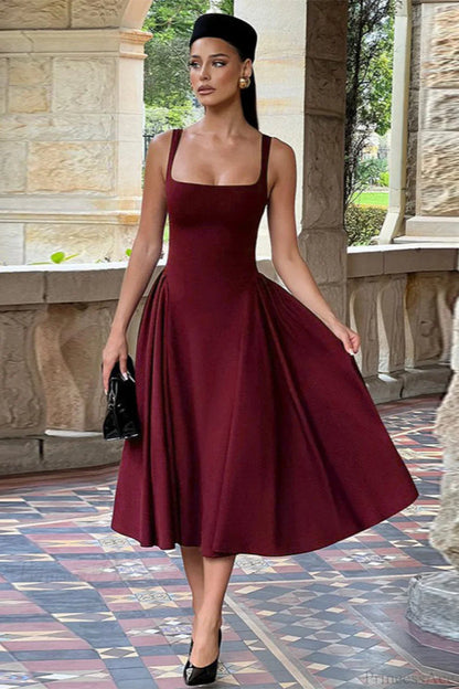 Elegant Square Neck Backless Fitted Cami Maxi Dress