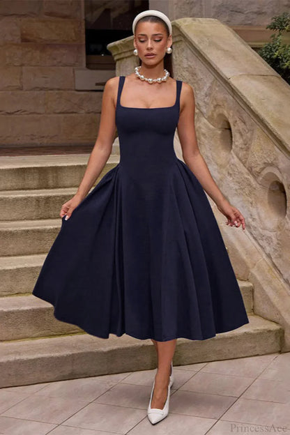 Elegant Square Neck Backless Fitted Cami Maxi Dress