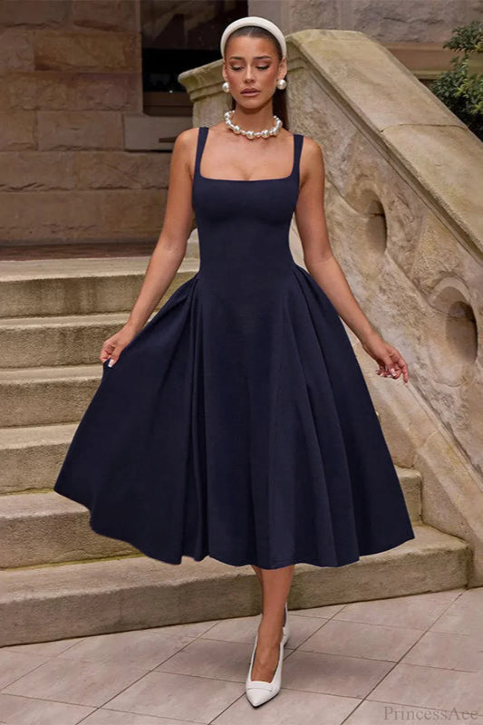 Elegant Square Neck Backless Fitted Cami Maxi Dress