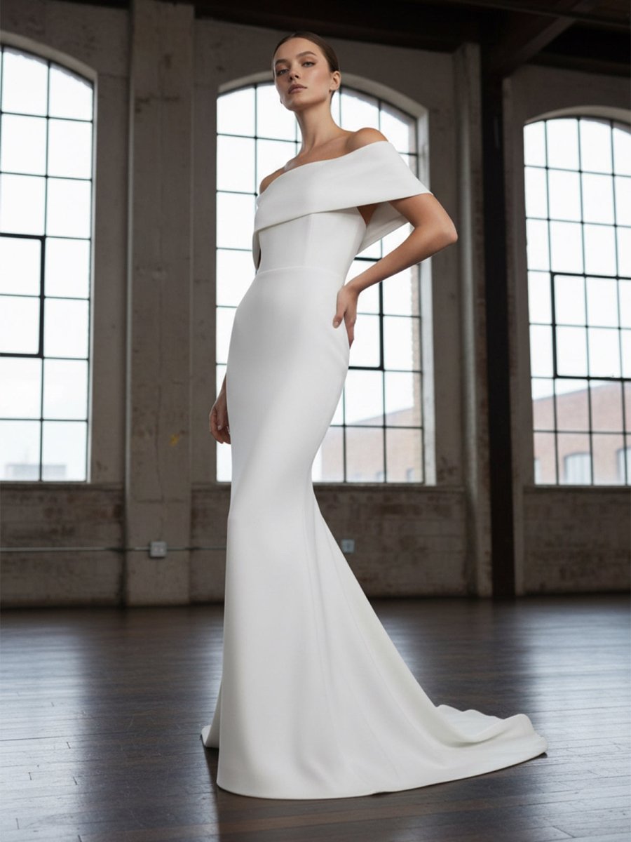 Elegant Trumpet Mermaid Off-The-Shoulder Elastic Satin Wedding Dresses
