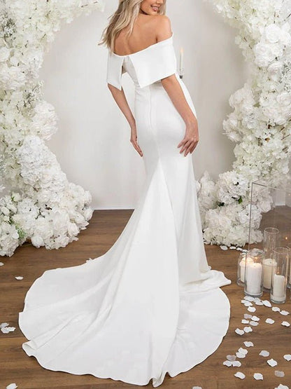 Elegant Trumpet Mermaid Off-The-Shoulder Elastic Satin Wedding Dresses