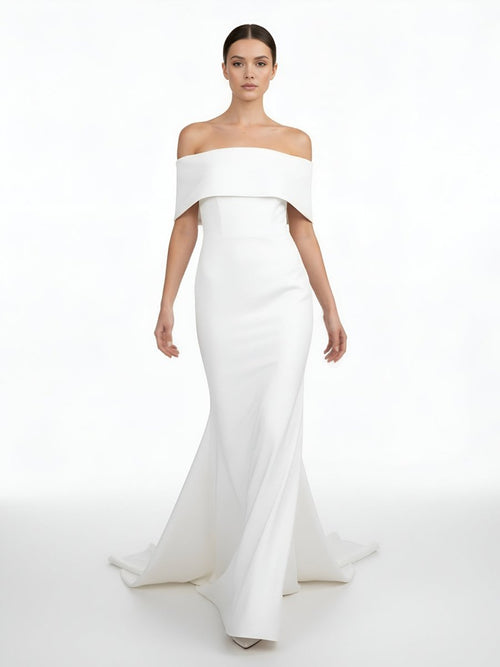 Elegant Trumpet Mermaid Off-The-Shoulder Elastic Satin Wedding Dresses