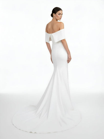 Elegant Trumpet Mermaid Off-The-Shoulder Elastic Satin Wedding Dresses