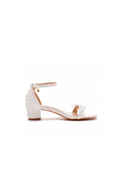 Elegant White Lace Open Toe Ankle-strap Block Heels