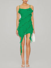 Green - Sheath Chiffon Spaghetti Straps Ruffled Short Homecoming Dresses