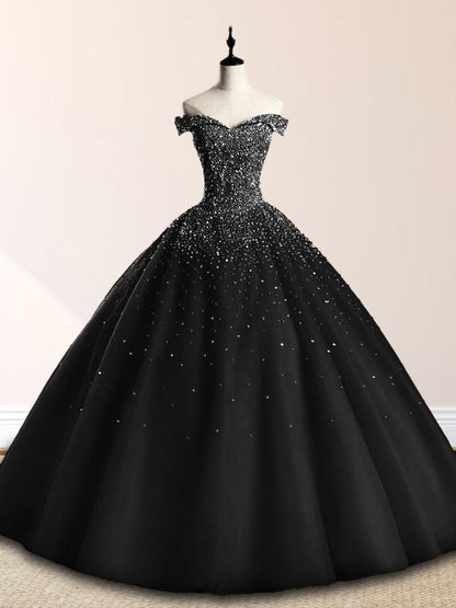 Emerald Green Off The Shoulder Tulle Quinceanera Dresses With Beadings