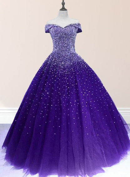 Emerald Green Off The Shoulder Tulle Quinceanera Dresses With Beadings