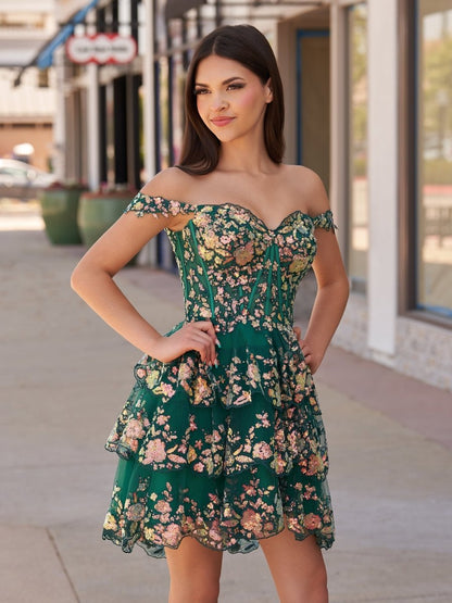 Green - A-Line Sweetheart Tiered Short Homecoming & Cocktail Dresses