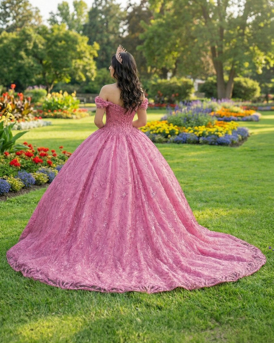 Exquisite Tulle V-neck Off the Shoulder Appliqued Quinceanera Dress